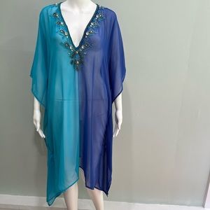 True Colors La Moda Hindu Poncho Caftan Dress Sheer Cover Up Beaded Reso…